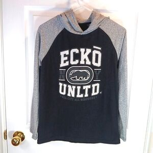 Ecko Hoodie Shirt Long Sleeve Cotton Tee Black Gray Boys Size XL 14-16